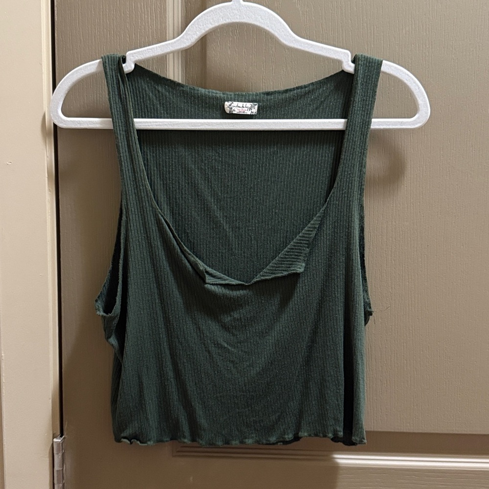 Free People Forest Green Ribbed Knit Crop Top